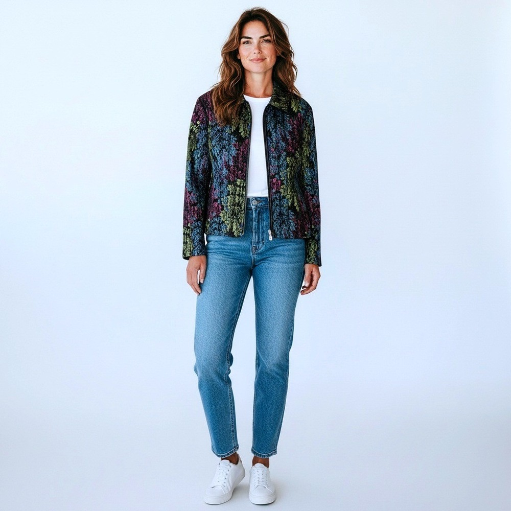 Drapers & Damons‎ Petites Textured Floral Zip Front Jacket Women's P S